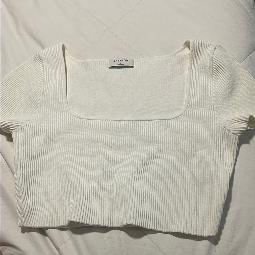 Babaton Cream Ribbed Crop Top - Picture 3 of 4